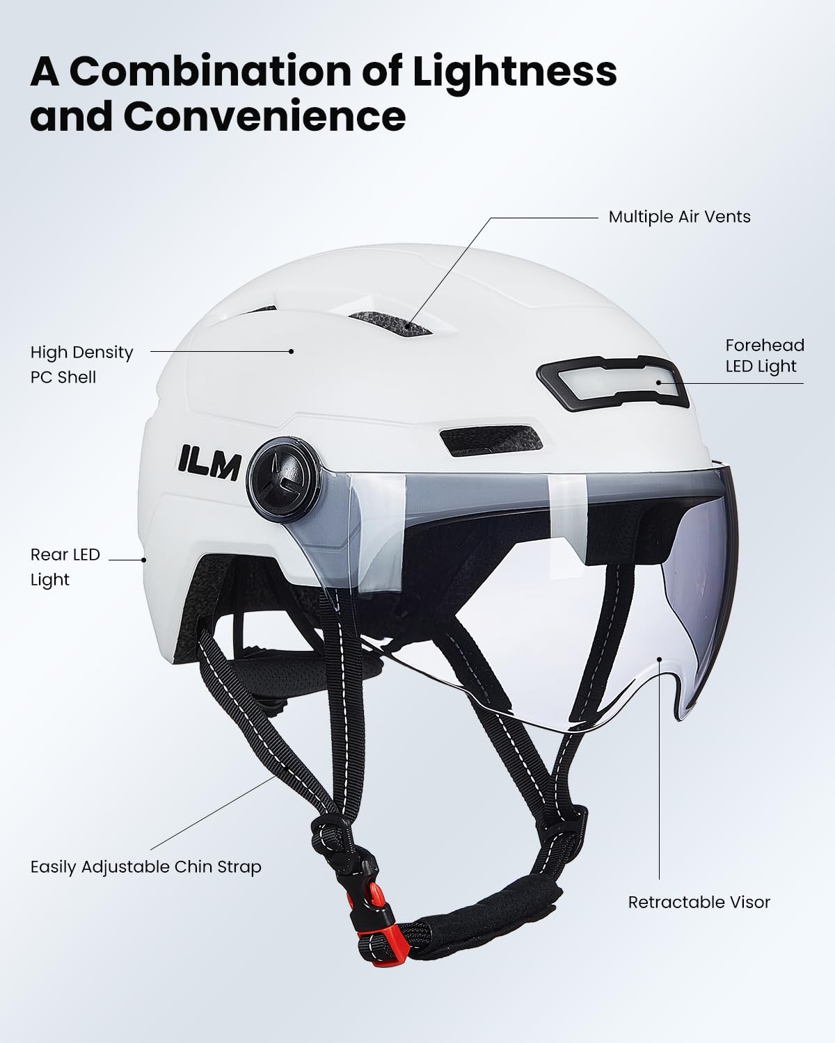 ILM Adult Bike Helmet with USB Rechargeable LED Front and Back Light Mountain&Road Bicycle Helmets for Men Women Removable Goggle Cycling Helmet E3-10L
