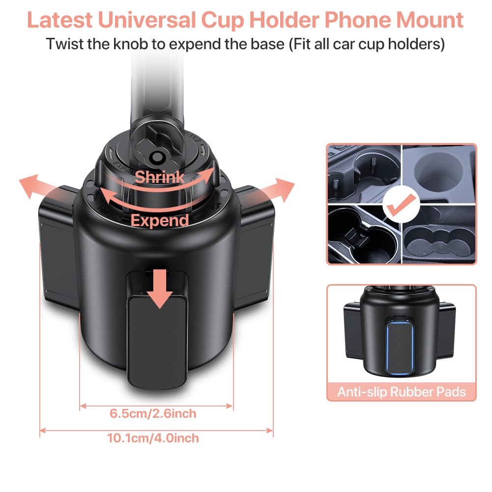 Miracase [Upgraded Version Cup Phone Holder for Car, Universal Adjustable Long Neck Car Phone Mount Cradle Friendly Compatible with iPhone Samsung Google and All 4.0-7.0 inches Smartphones