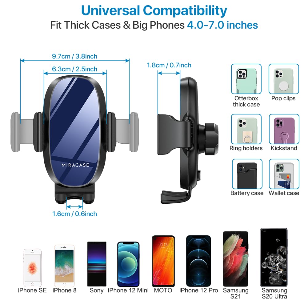Miracase [Upgraded Version Cup Phone Holder for Car, Universal Adjustable Long Neck Car Phone Mount Cradle Friendly Compatible with iPhone Samsung Google and All 4.0-7.0 inches Smartphones