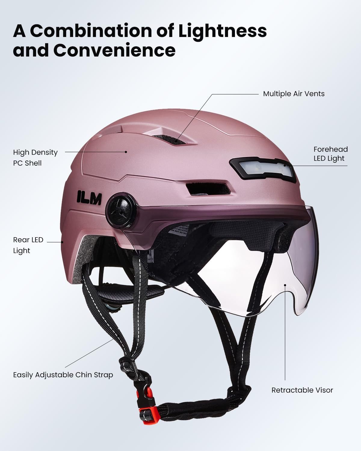 ILM Adult Bike Helmet with USB Rechargeable LED Front and Back Light Mountain&Road Bicycle Helmets for Men Women Removable Goggle Cycling Helmet E3-10L
