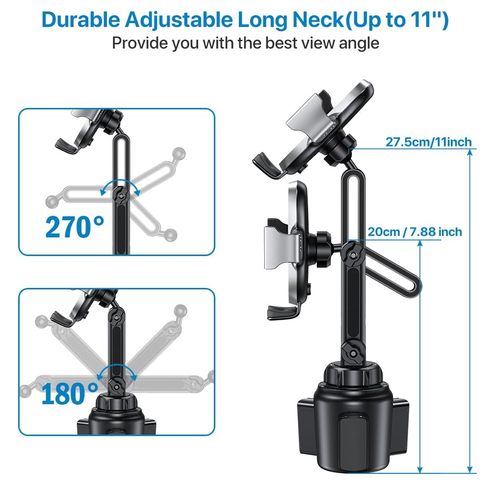 Miracase [Upgraded Version Cup Phone Holder for Car, Universal Adjustable Long Neck Car Phone Mount Cradle Friendly Compatible with iPhone Samsung Google and All 4.0-7.0 inches Smartphones