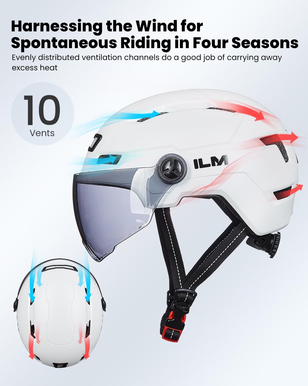 ILM Adult Bike Helmet with USB Rechargeable LED Front and Back Light Mountain&Road Bicycle Helmets for Men Women Removable Goggle Cycling Helmet E3-10L