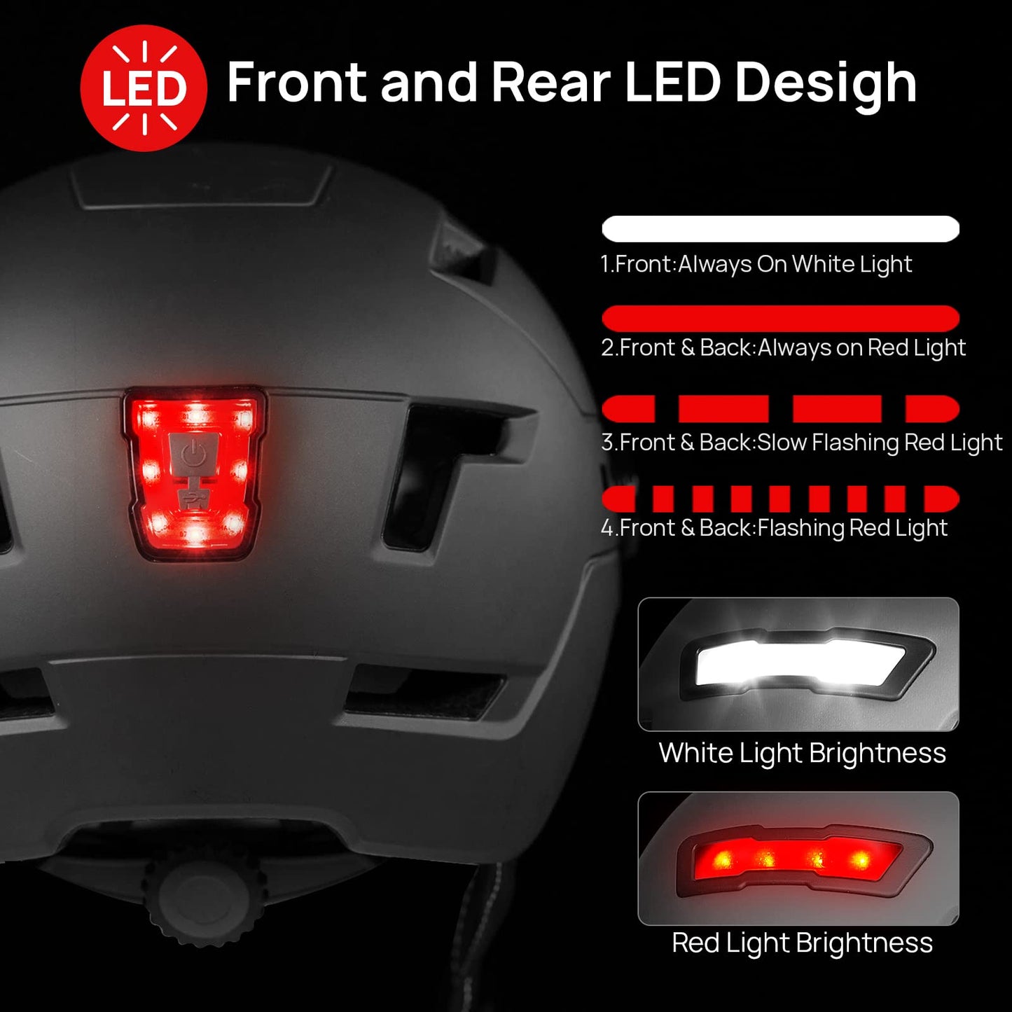 ILM Adult Bike Helmet with USB Rechargeable LED Front and Back Light Mountain&Road Bicycle Helmets for Men Women Removable Goggle Cycling Helmet E3-10L