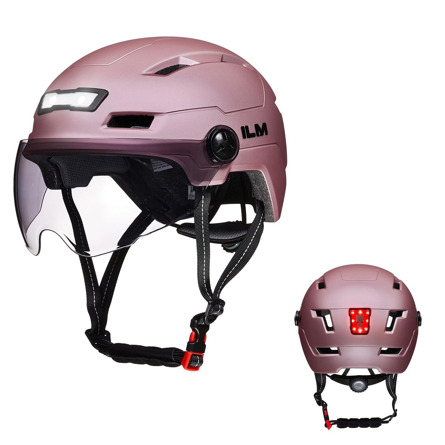 ILM Adult Bike Helmet with USB Rechargeable LED Front and Back Light Mountain&Road Bicycle Helmets for Men Women Removable Goggle Cycling Helmet E3-10L