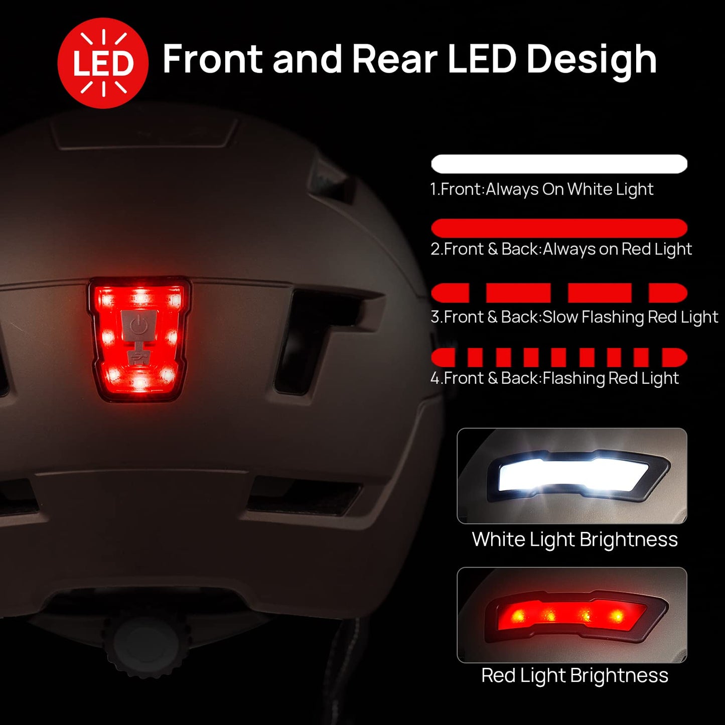 ILM Adult Bike Helmet with USB Rechargeable LED Front and Back Light Mountain&Road Bicycle Helmets for Men Women Removable Goggle Cycling Helmet E3-10L