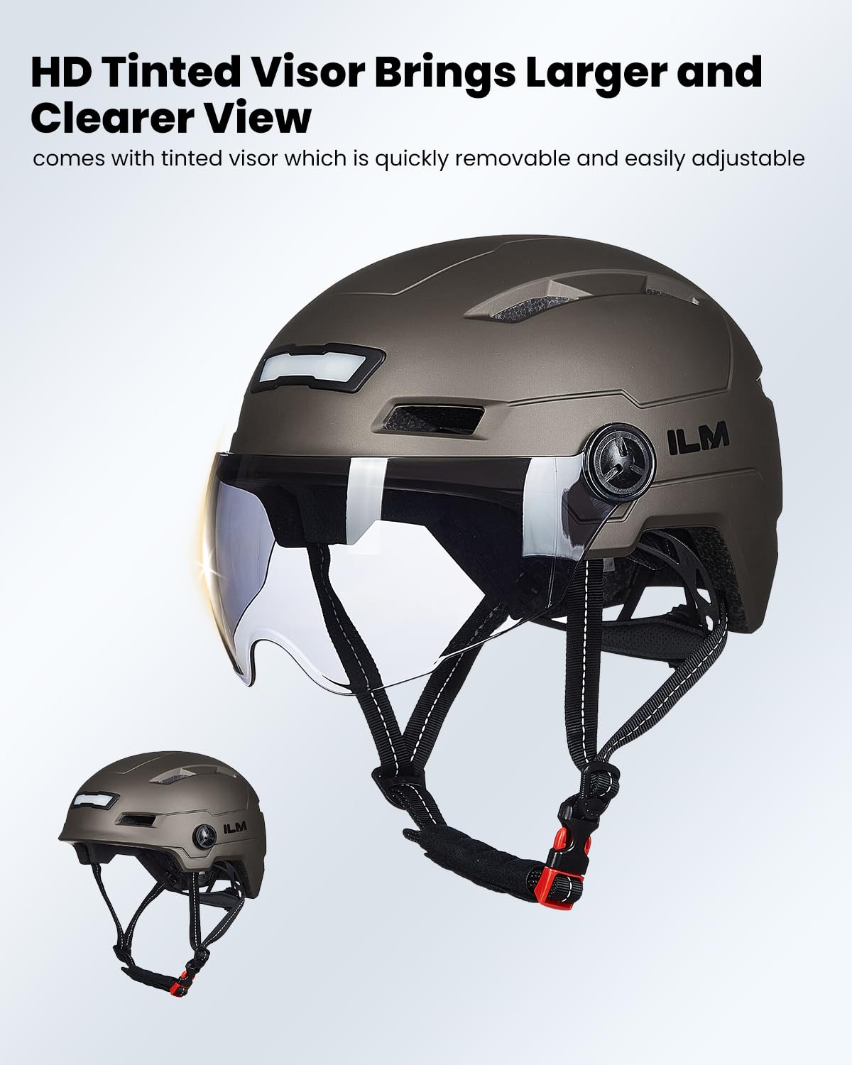 ILM Adult Bike Helmet with USB Rechargeable LED Front and Back Light Mountain&Road Bicycle Helmets for Men Women Removable Goggle Cycling Helmet E3-10L