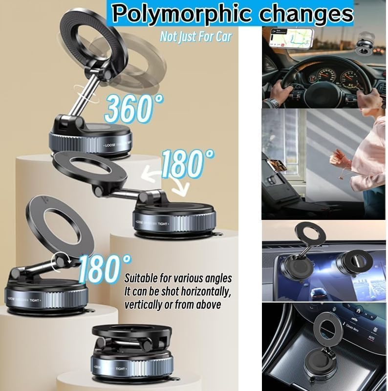 2026 Upgraded Vacuum Magnetic Car Phone Holder 360° Reinforced 96LBS Ultra Suction Cup Phone Mount for MagSafe Cell Phone Holders for Your Car/Gym/Mirror Mount for iPhone & Android