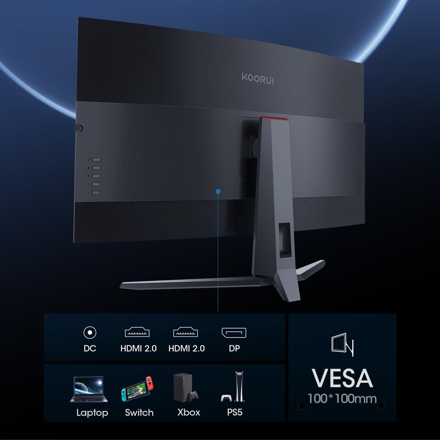 KOORUI 24 inch Curved Gaming Monitor 180Hz FHD 1080P Computer Monitor, 1ms 1500R Display, Adaptive Sync, FreeSync Premium, HDMI 2.0X2 & DP 1.2, VESA, Tilt, 24E6CA