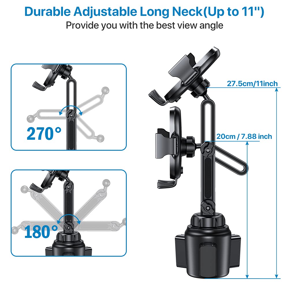 Miracase [Upgraded Version Cup Phone Holder for Car, Universal Adjustable Long Neck Car Phone Mount Cradle Friendly Compatible with iPhone Samsung Google and All 4.0-7.0 inches Smartphones