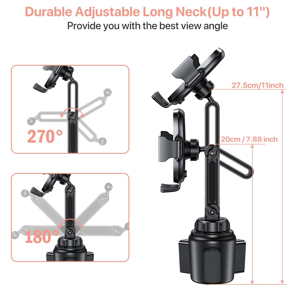 Miracase [Upgraded Version Cup Phone Holder for Car, Universal Adjustable Long Neck Car Phone Mount Cradle Friendly Compatible with iPhone Samsung Google and All 4.0-7.0 inches Smartphones