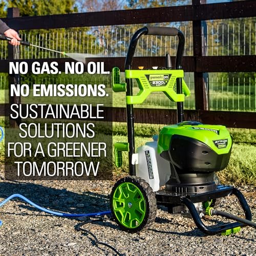 Greenworks 2300 PSI TruBrushless (2.3 GPM) Electric Pressure Washer, 25’ Hose, Quick Connect Wand, 15, 24, 40 Degree Soap and Turbo Nozzle