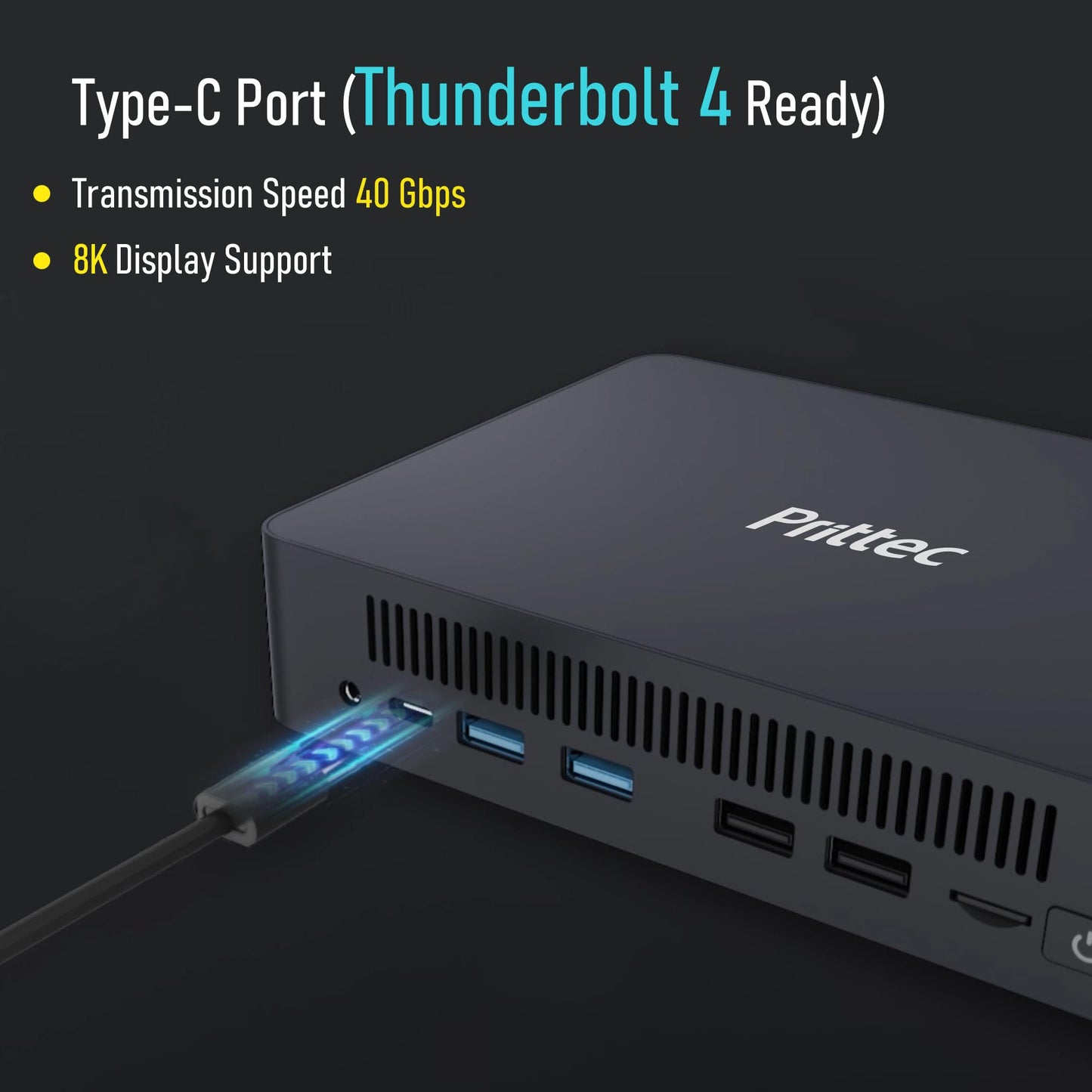 F9 Mini PC, Intel 13th Gen i5-13420H, 16GB DDR4 RAM, 512GB M.2 SSD, Support 8K, Triple Display, HDMI x1, DP x 1, USB3.2 x 4, USB2.0 x 2, Type-C x 1, 2.5GB LAN x 2, WiFi6/BT5.2