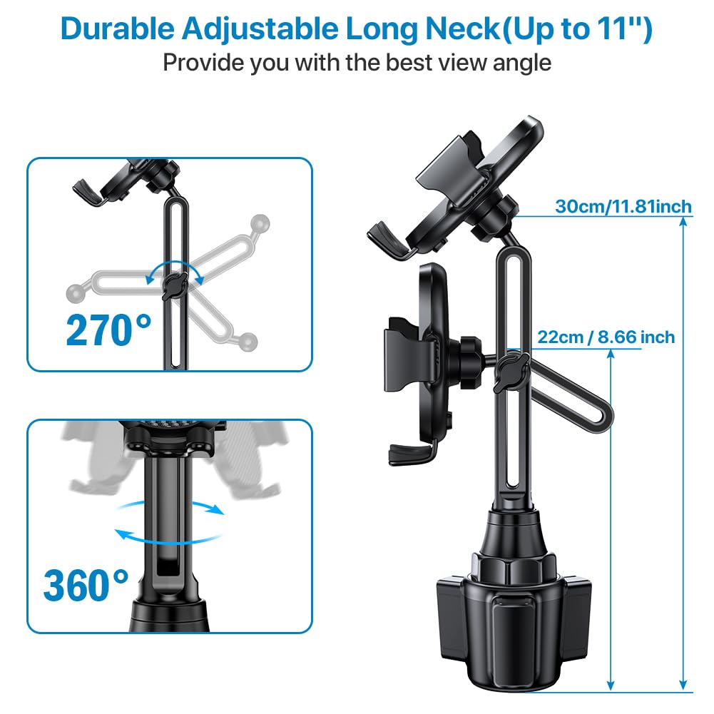 Miracase [Upgraded Version Cup Phone Holder for Car, Universal Adjustable Long Neck Car Phone Mount Cradle Friendly Compatible with iPhone Samsung Google and All 4.0-7.0 inches Smartphones