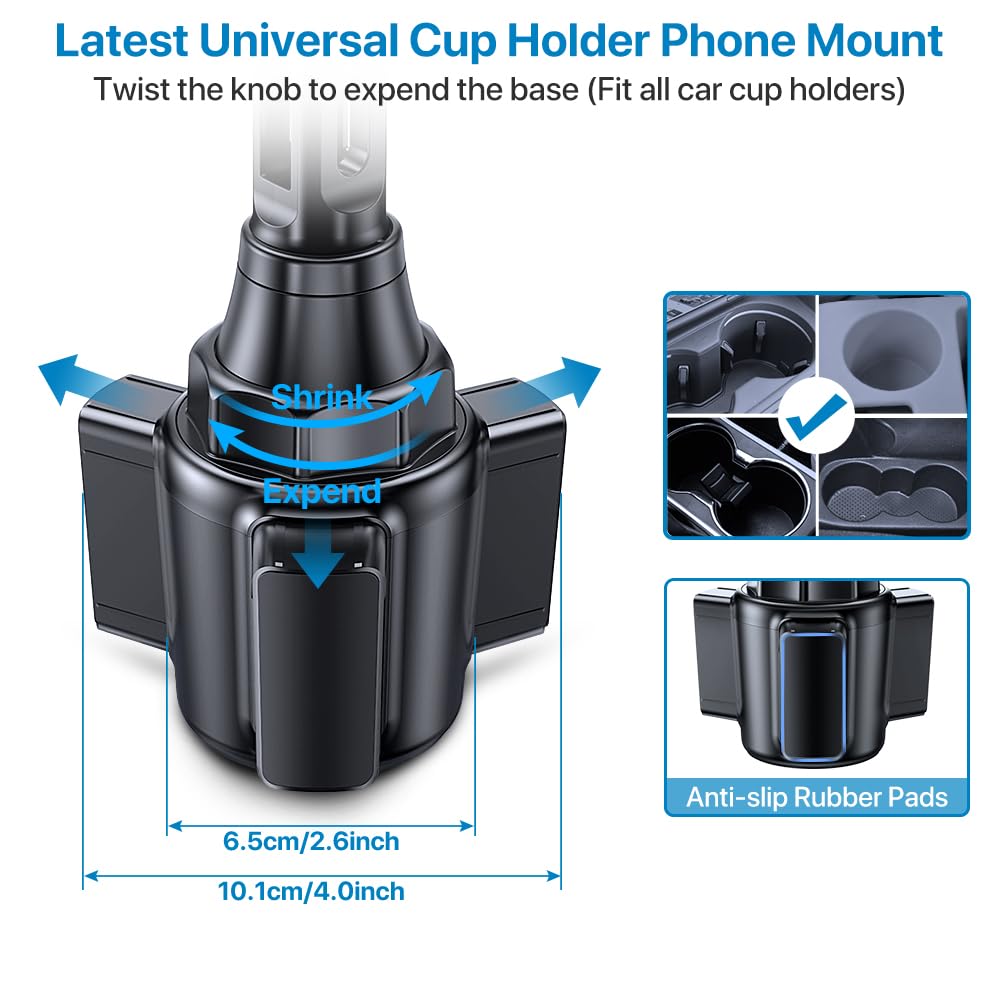 Miracase [Upgraded Version Cup Phone Holder for Car, Universal Adjustable Long Neck Car Phone Mount Cradle Friendly Compatible with iPhone Samsung Google and All 4.0-7.0 inches Smartphones