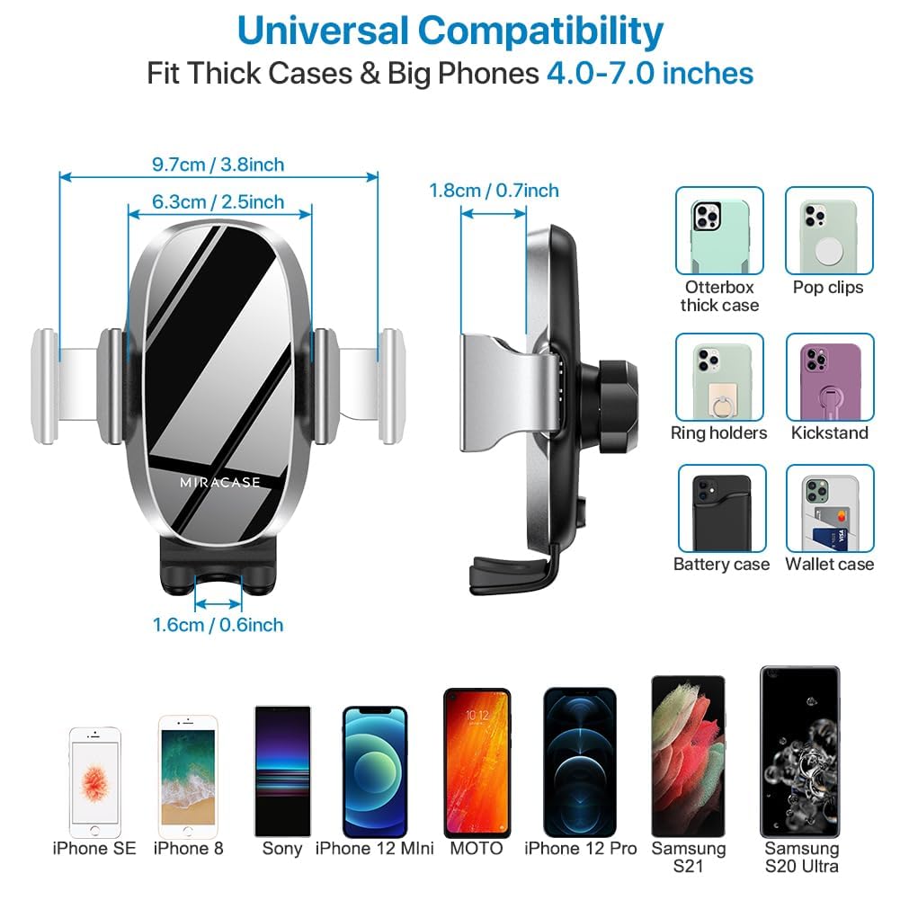 Miracase [Upgraded Version Cup Phone Holder for Car, Universal Adjustable Long Neck Car Phone Mount Cradle Friendly Compatible with iPhone Samsung Google and All 4.0-7.0 inches Smartphones