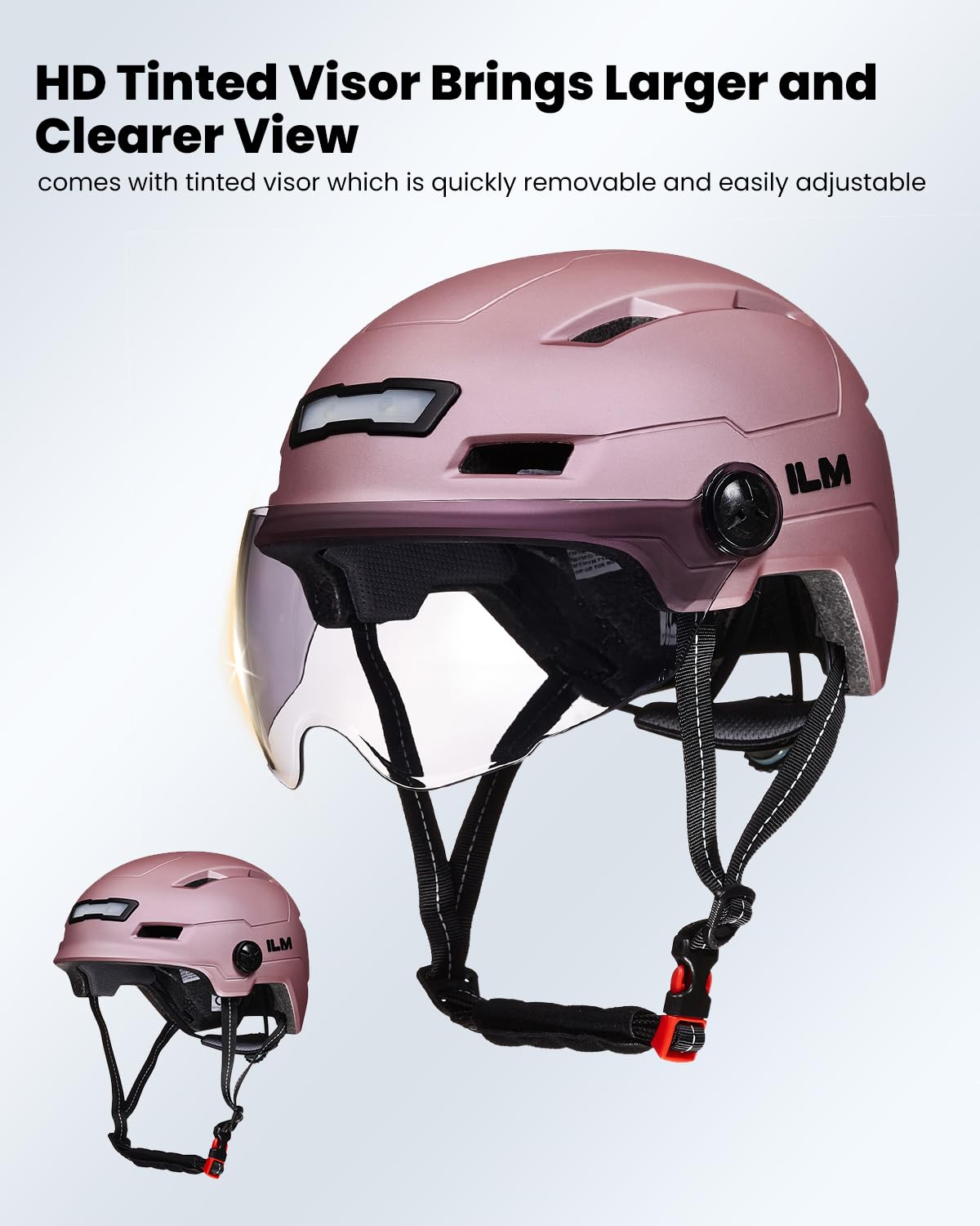 ILM Adult Bike Helmet with USB Rechargeable LED Front and Back Light Mountain&Road Bicycle Helmets for Men Women Removable Goggle Cycling Helmet E3-10L