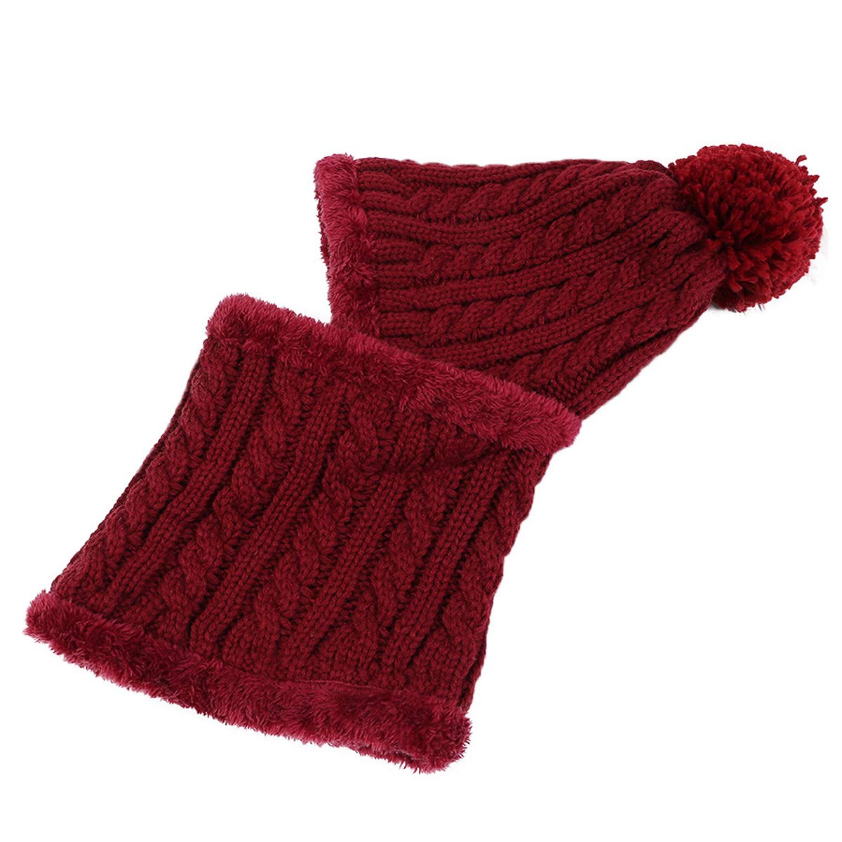HUAMULAN Women Winter Beanie Hats One Piece Fleece Lined Knit Balaclavas Mask Set Skull Neck Circle Scarf Ski Snow Hat Pompom