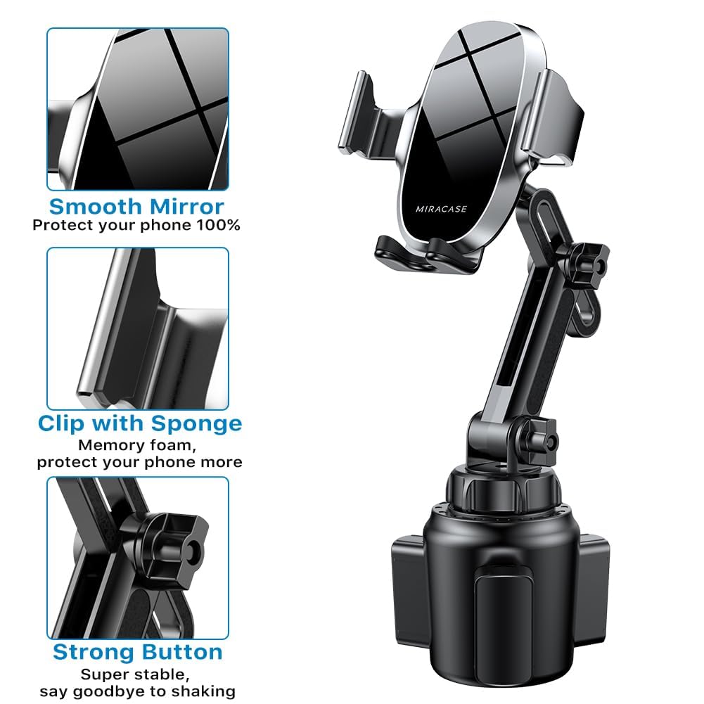 Miracase [Upgraded Version Cup Phone Holder for Car, Universal Adjustable Long Neck Car Phone Mount Cradle Friendly Compatible with iPhone Samsung Google and All 4.0-7.0 inches Smartphones