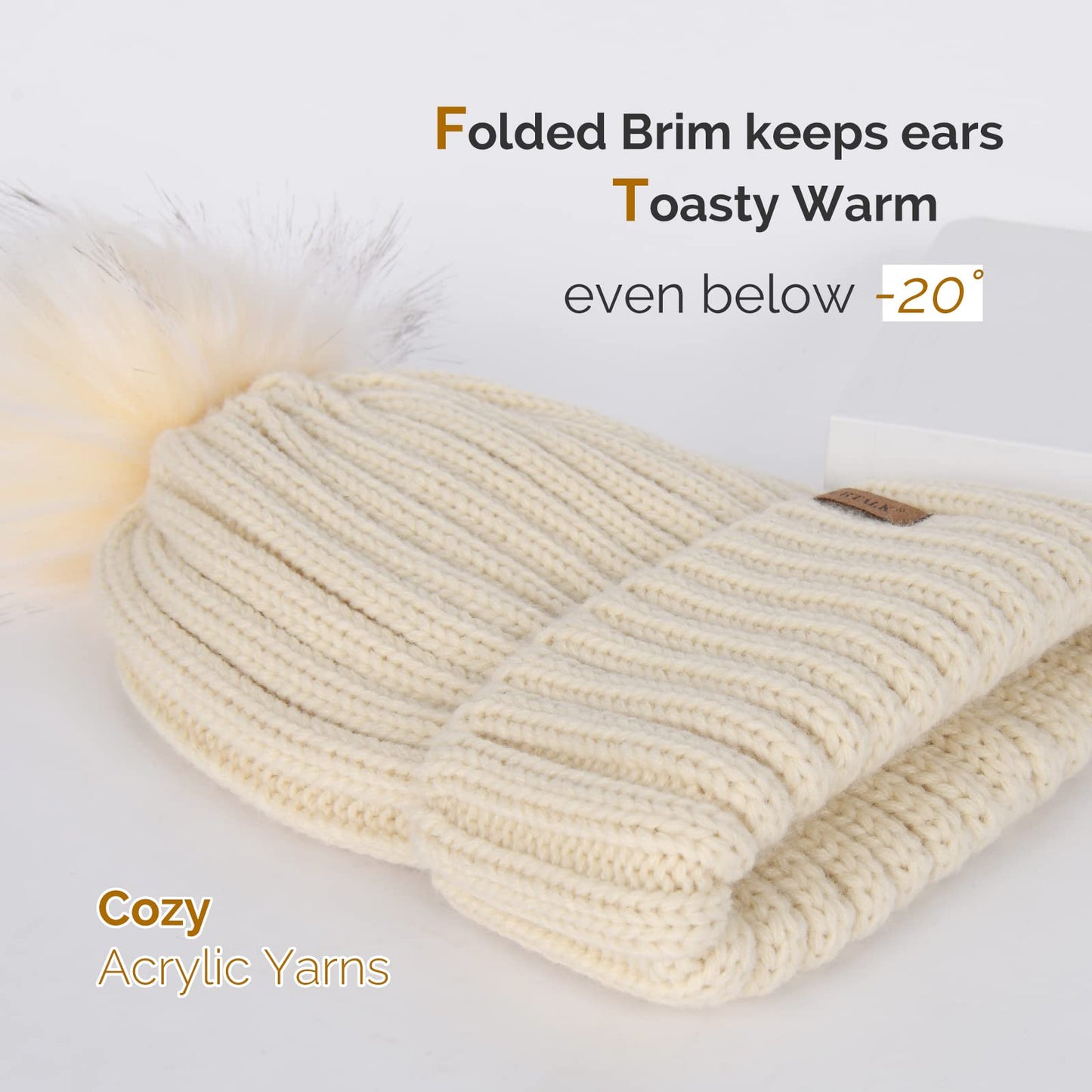 FURTALK Womens Winter Knitted Beanie Hat with Faux Fur Pom Warm Knit Skull Cap Beanie for Women