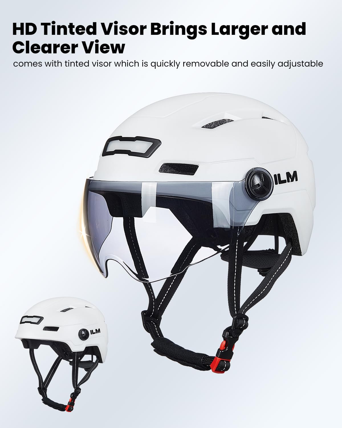 ILM Adult Bike Helmet with USB Rechargeable LED Front and Back Light Mountain&Road Bicycle Helmets for Men Women Removable Goggle Cycling Helmet E3-10L