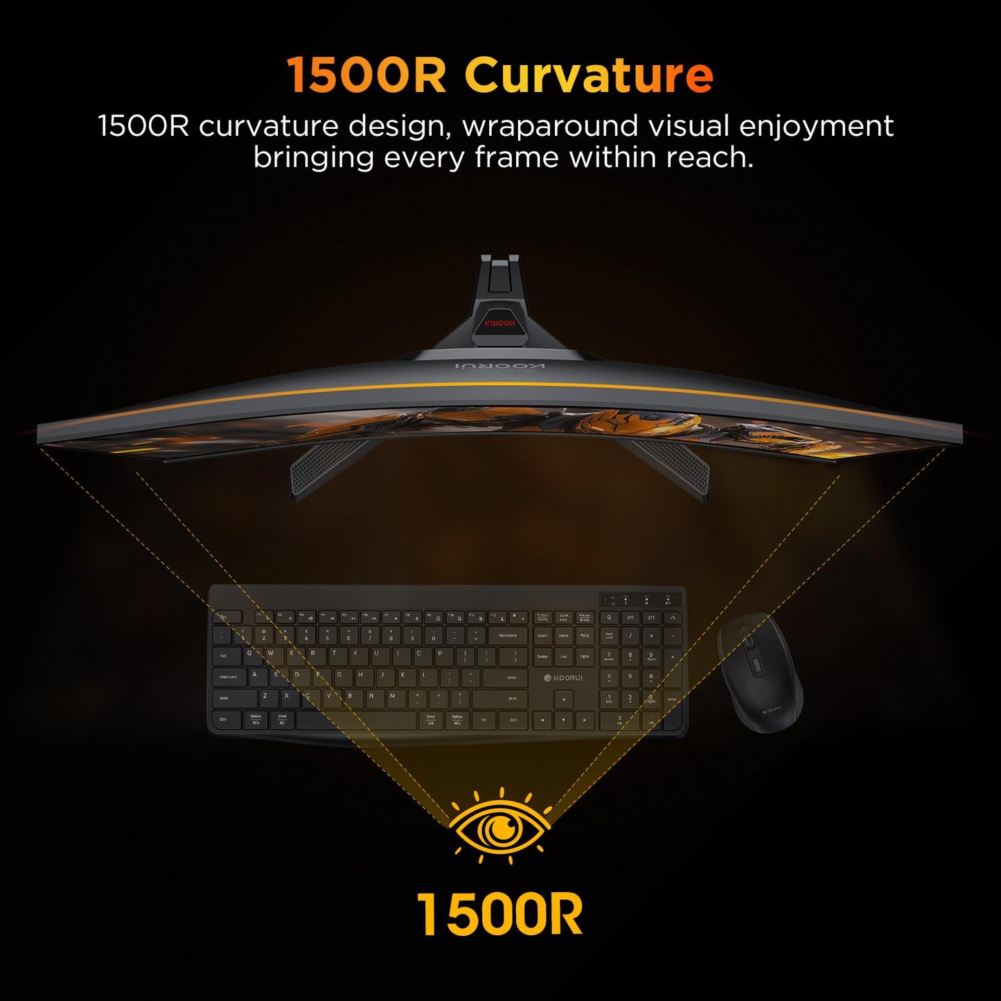 KOORUI 24 inch Curved Gaming Monitor 180Hz FHD 1080P Computer Monitor, 1ms 1500R Display, Adaptive Sync, FreeSync Premium, HDMI 2.0X2 & DP 1.2, VESA, Tilt, 24E6CA
