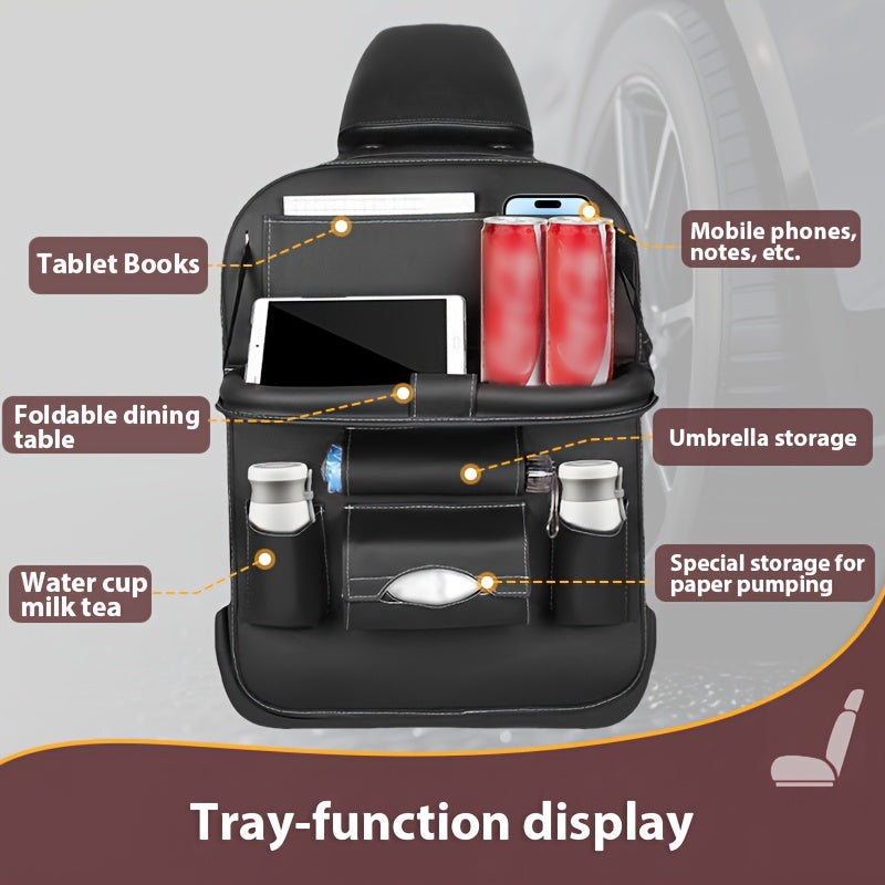 Car Backseat Organizer, Folding Rear Seat Car Parts, Road Trip Car Accessories, Multi-function Backrest Storage Trash Can, Large Storage Bag, Notebook, Dining Table, Tray