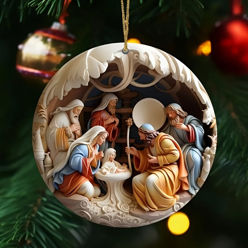 [Trending] 12pcs Handcrafted Wooden Nativity Scene Set - Full Moon Design Christmas Ornaments for Tree, Home & Holiday Decor