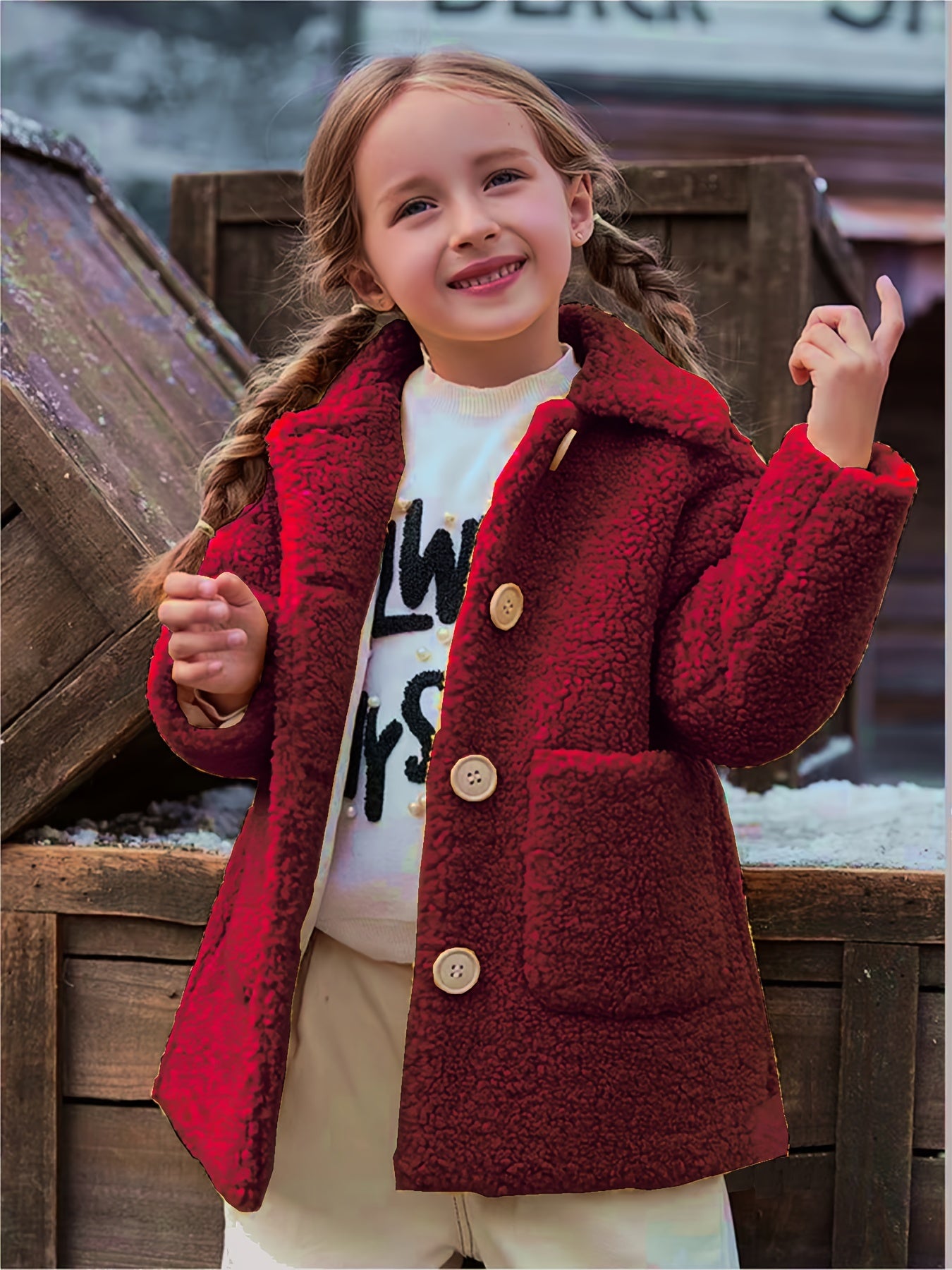 JOMAKE Girls' Winter Coat - Pastel Pink & Ombre Jacket with Button Front Closure, Soft Fleece-Lined Lapel Collar, Non-Stretchy Fabric for Everyday & Formal Events, Long Sleeve Casual Outerwear for School, Travel - Cute Korean