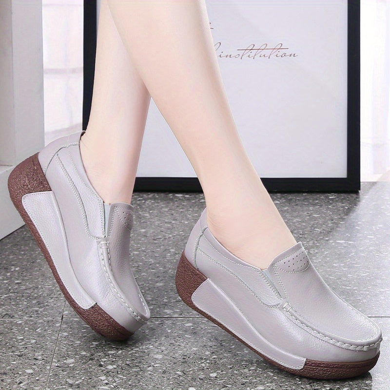 [Durable Build] Women's Cover Slip-On Platform Sneakers - Comfortable Thick Sole, Low-Top Casual White Shoes with Round Toe for All Seasons, Ladies Sneakers