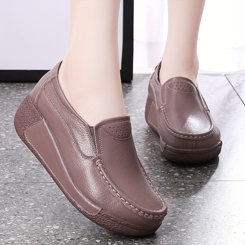 [Durable Build] Women's Cover Slip-On Platform Sneakers - Comfortable Thick Sole, Low-Top Casual White Shoes with Round Toe for All Seasons, Ladies Sneakers