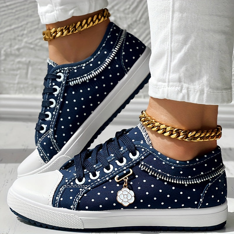 Women's Floral Mesh & Cover Casual Sneakers - Breathable Low-Top Lace-Up Round-Toe Spring Shoes with Sole for Casual Attire, Ladies Sneakers, Comfortable Footwear, Durable Traction Footwear ChicMe