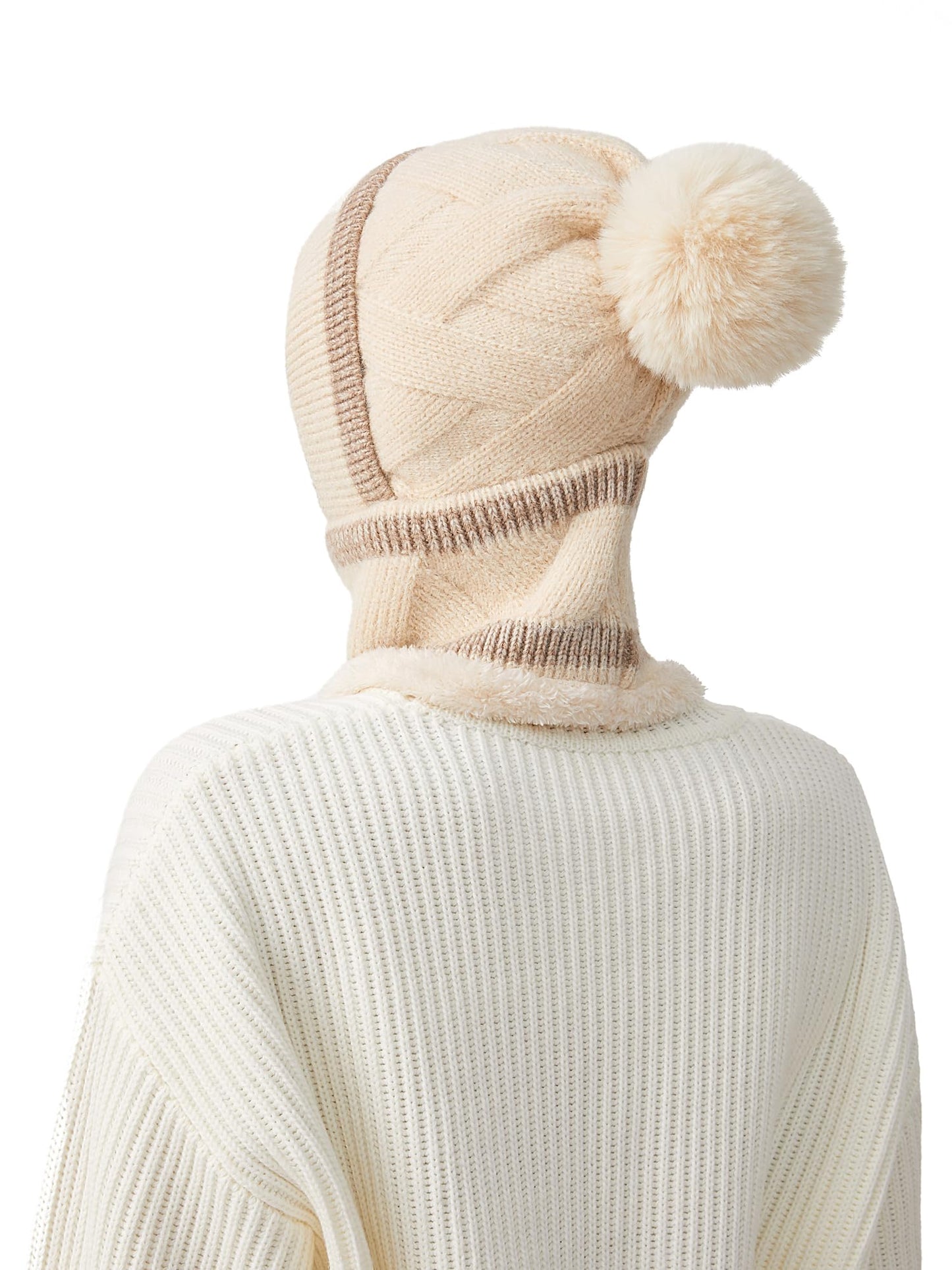 HUAMULAN Women Winter Beanie Hats One Piece Fleece Lined Knit Balaclavas Mask Set Skull Neck Circle Scarf Ski Snow Hat Pompom