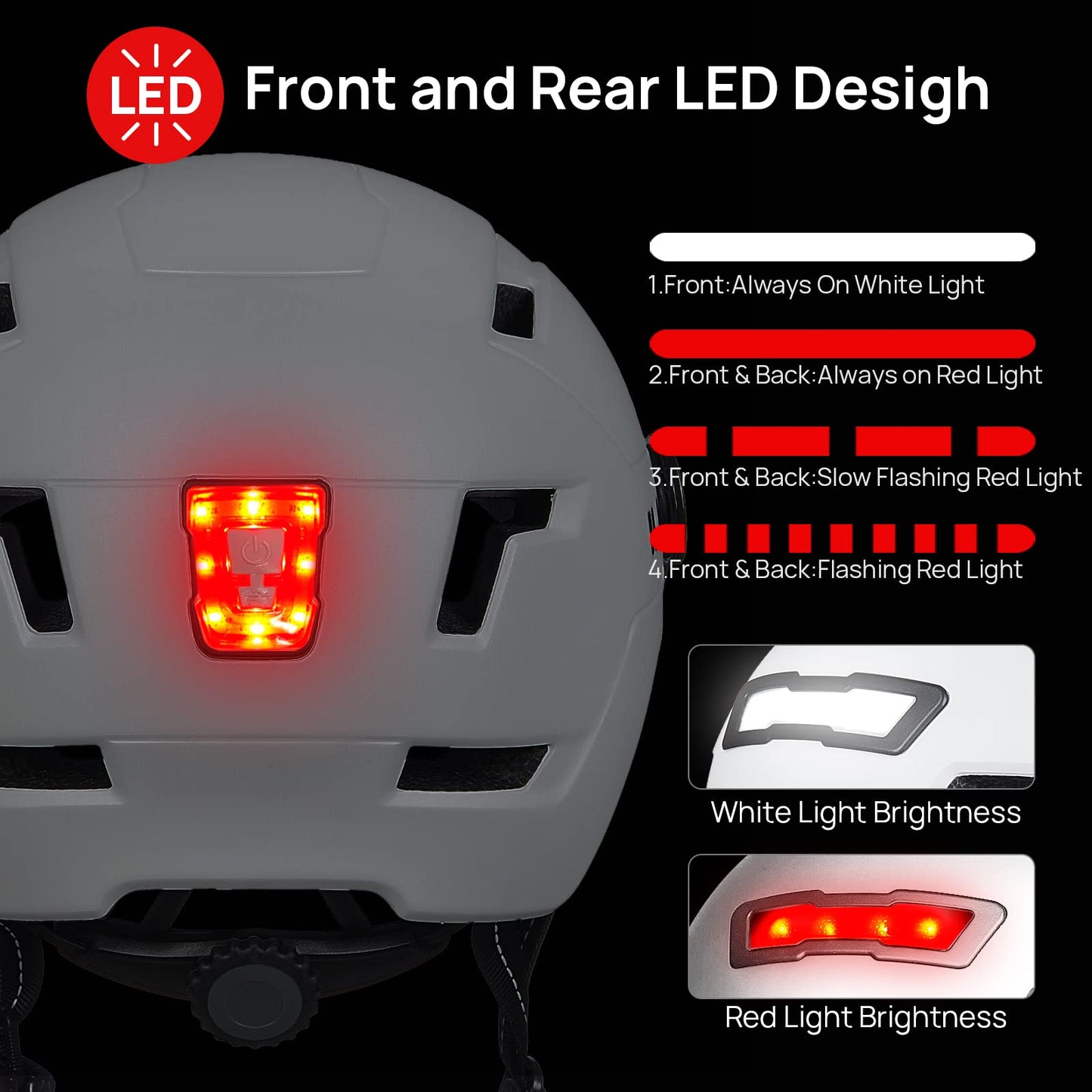 ILM Adult Bike Helmet with USB Rechargeable LED Front and Back Light Mountain&Road Bicycle Helmets for Men Women Removable Goggle Cycling Helmet E3-10L