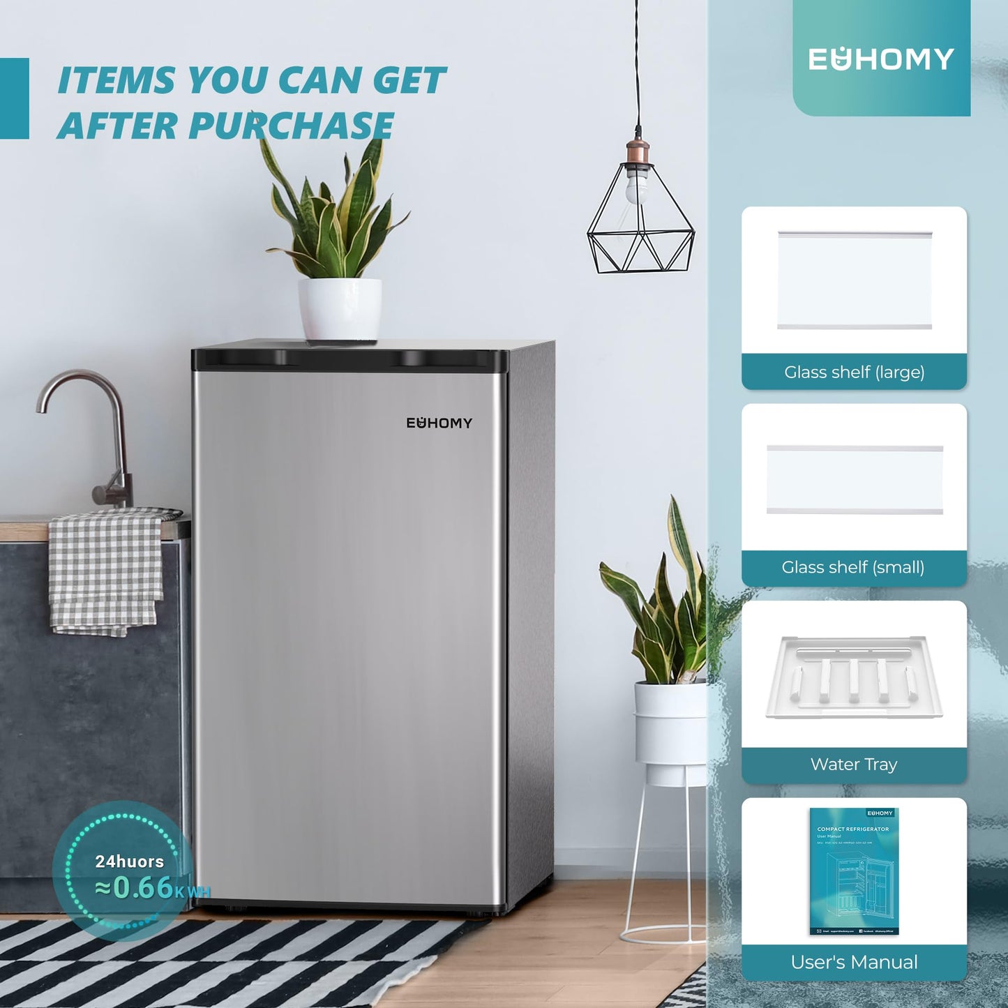 EUHOMY 3.2 Cu.Ft Mini Fridge with Freezer, Single Door Compact Refrigerator, Adjustable Thermostat, Mini Refrigerator Energy Saving, Mini fridge for Bedroom, Dorm, Office, Black