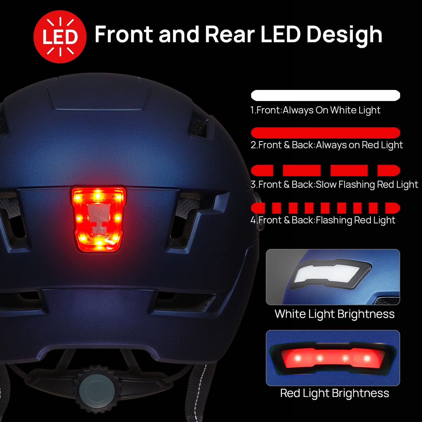 ILM Adult Bike Helmet with USB Rechargeable LED Front and Back Light Mountain&Road Bicycle Helmets for Men Women Removable Goggle Cycling Helmet E3-10L