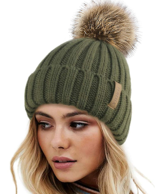 FURTALK Womens Winter Knitted Beanie Hat with Faux Fur Pom Warm Knit Skull Cap Beanie for Women