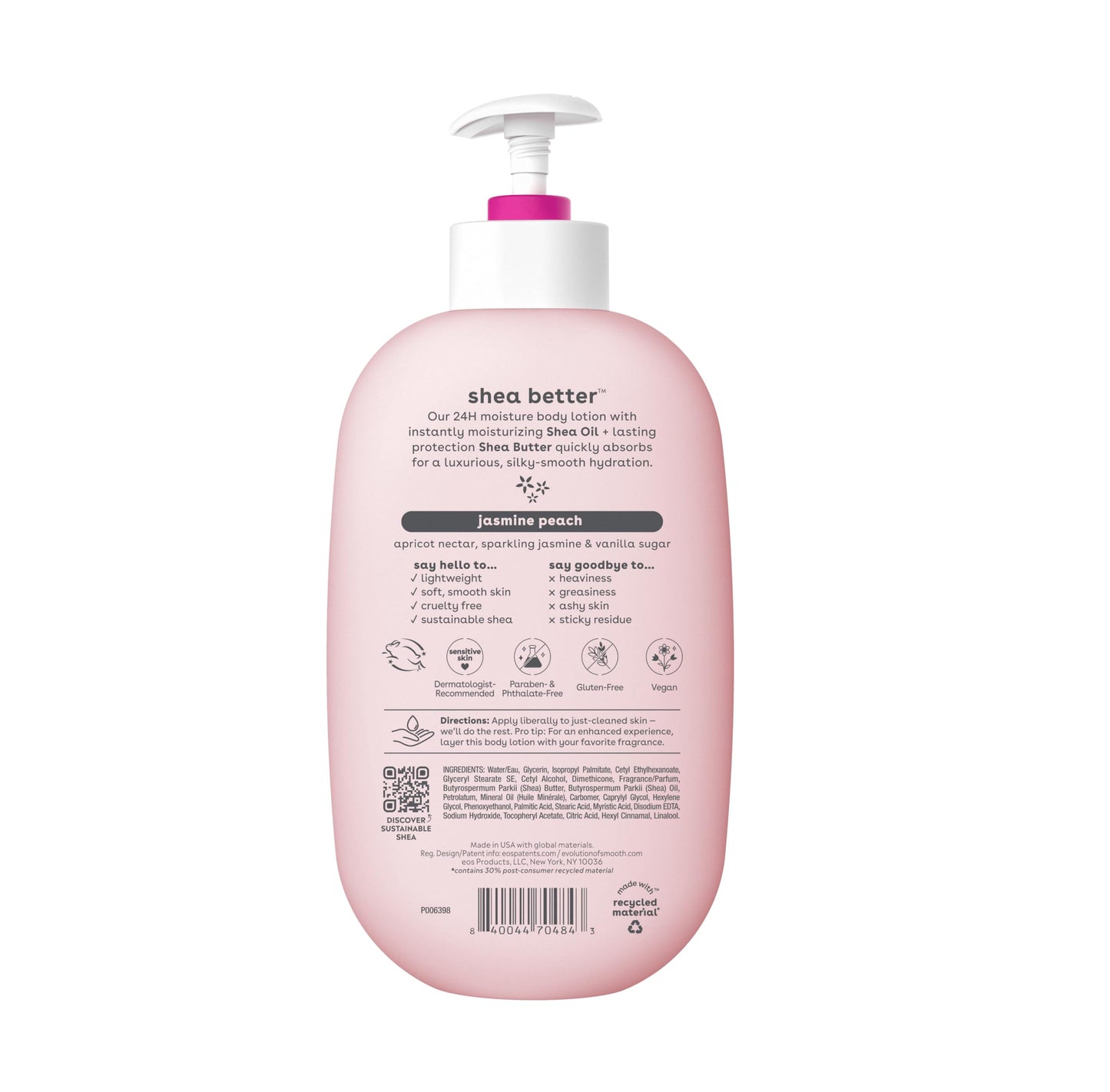 eos Shea Better Body Lotion, Fresh & Cozy, 24-Hour Moisture Skin Care, Lightweight & Non-Greasy, Natural Shea, Vegan, 16 fl oz
