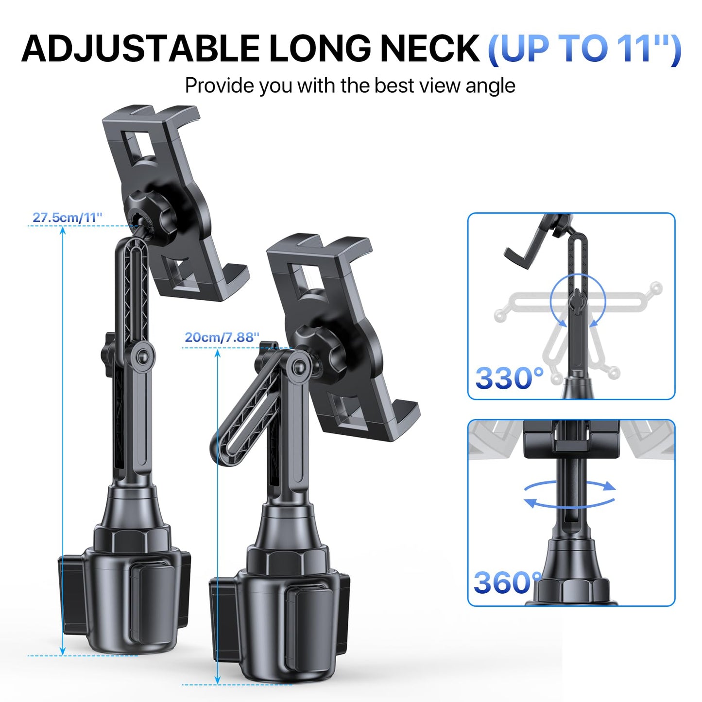Miracase [Upgraded Version Cup Phone Holder for Car, Universal Adjustable Long Neck Car Phone Mount Cradle Friendly Compatible with iPhone Samsung Google and All 4.0-7.0 inches Smartphones
