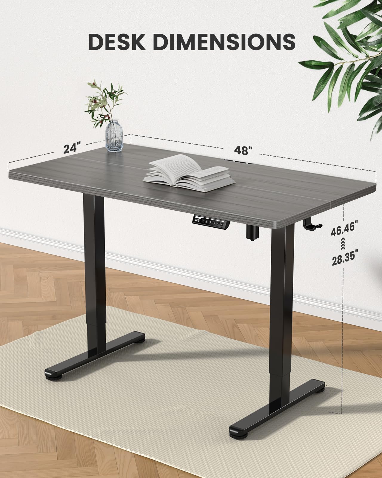 ErGear Height Adjustable Electric Standing Desk, 47.2 x 23.6 Inches Sit Stand up Desk, Memory Computer Home Office Desk (Black)