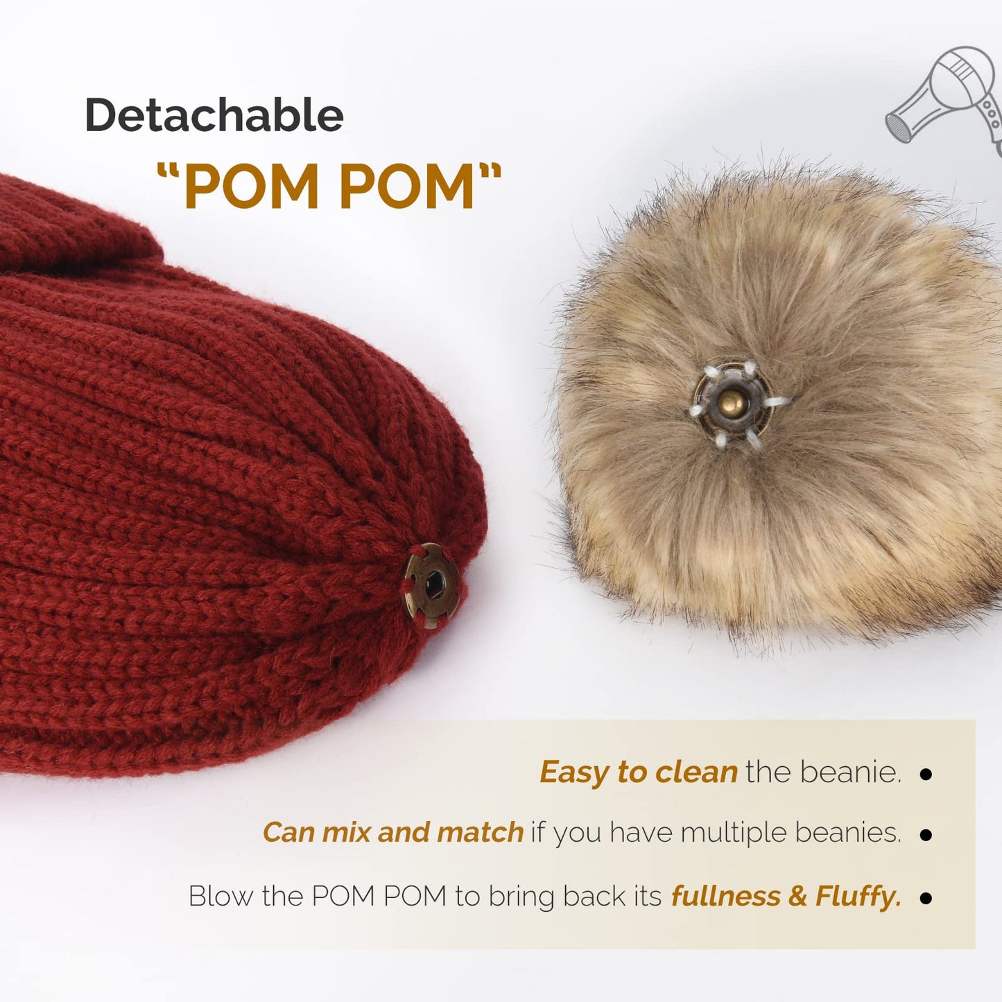 FURTALK Womens Winter Knitted Beanie Hat with Faux Fur Pom Warm Knit Skull Cap Beanie for Women