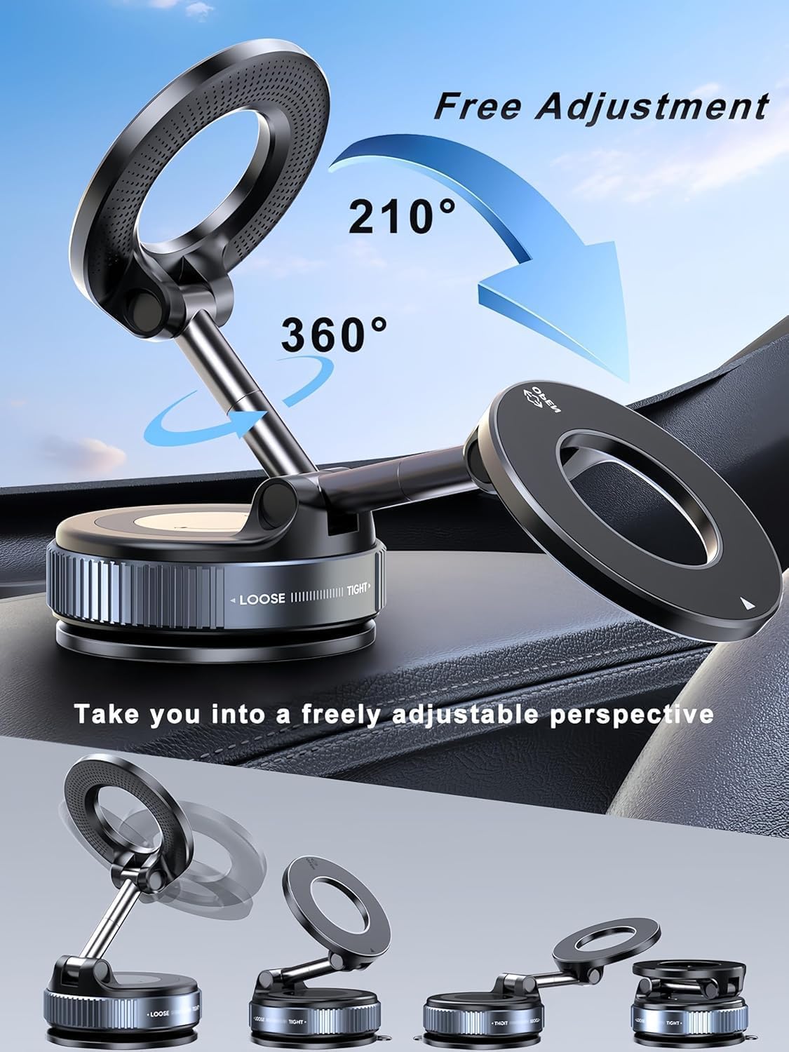 2026 Upgraded Vacuum Magnetic Car Phone Holder 360° Reinforced 96LBS Ultra Suction Cup Phone Mount for MagSafe Cell Phone Holders for Your Car/Gym/Mirror Mount for iPhone & Android