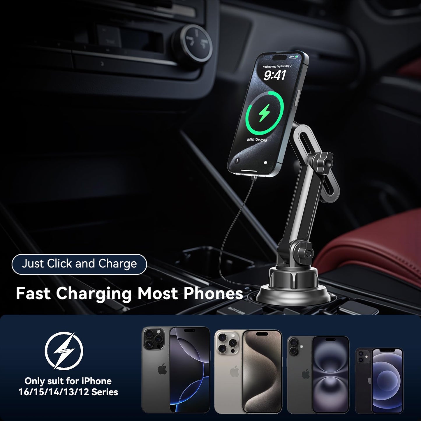 Miracase [Upgraded Version Cup Phone Holder for Car, Universal Adjustable Long Neck Car Phone Mount Cradle Friendly Compatible with iPhone Samsung Google and All 4.0-7.0 inches Smartphones