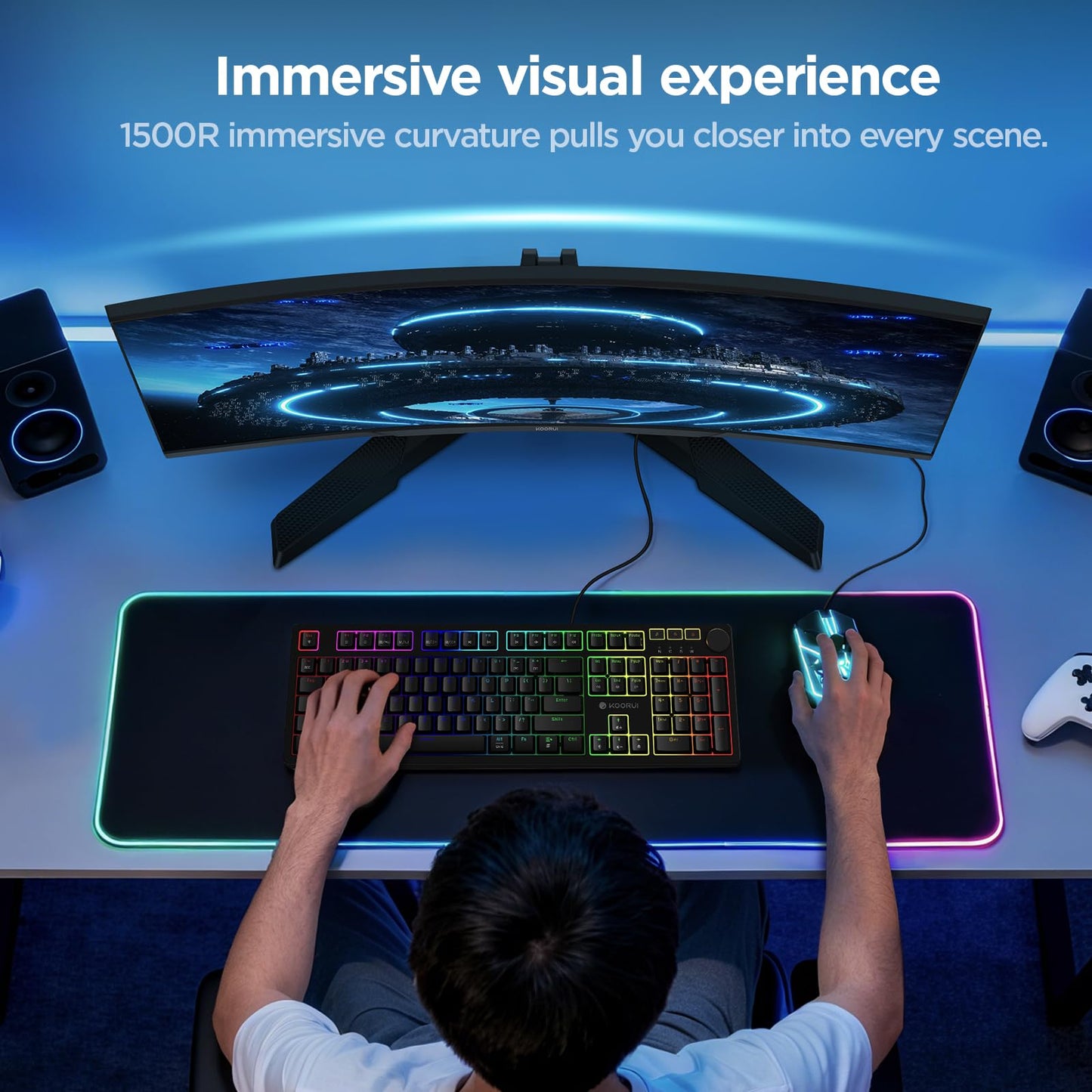 KOORUI 24 inch Curved Gaming Monitor 180Hz FHD 1080P Computer Monitor, 1ms 1500R Display, Adaptive Sync, FreeSync Premium, HDMI 2.0X2 & DP 1.2, VESA, Tilt, 24E6CA