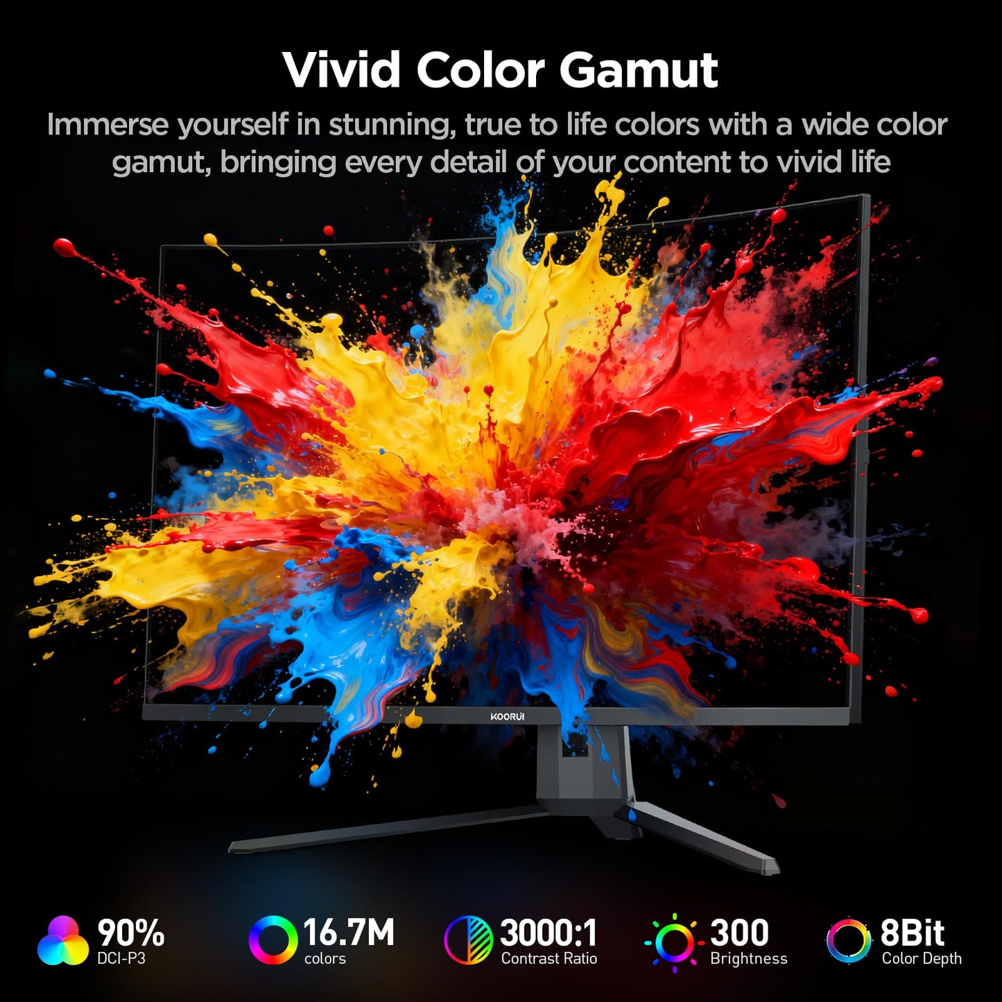 KOORUI 24 inch Curved Gaming Monitor 180Hz FHD 1080P Computer Monitor, 1ms 1500R Display, Adaptive Sync, FreeSync Premium, HDMI 2.0X2 & DP 1.2, VESA, Tilt, 24E6CA