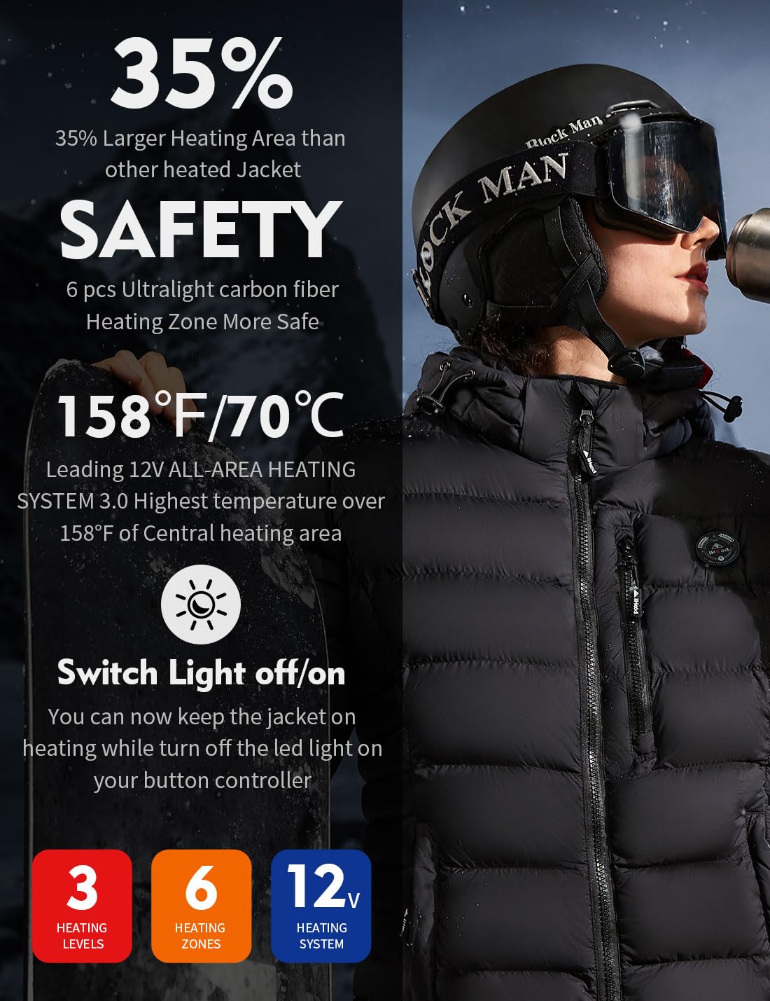 iHood Women's Heated Puffer Jacket With 12V Battery Pack-Insulated Water-Resistant Hooded Hand-Heating Electric Heated Jacket