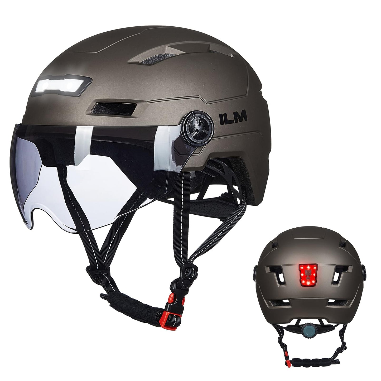 ILM Adult Bike Helmet with USB Rechargeable LED Front and Back Light Mountain&Road Bicycle Helmets for Men Women Removable Goggle Cycling Helmet E3-10L