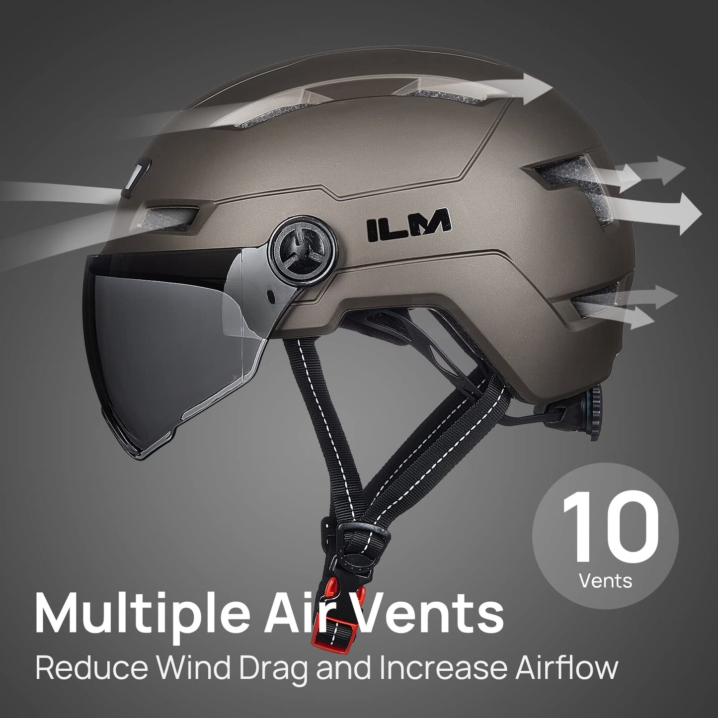 ILM Adult Bike Helmet with USB Rechargeable LED Front and Back Light Mountain&Road Bicycle Helmets for Men Women Removable Goggle Cycling Helmet E3-10L