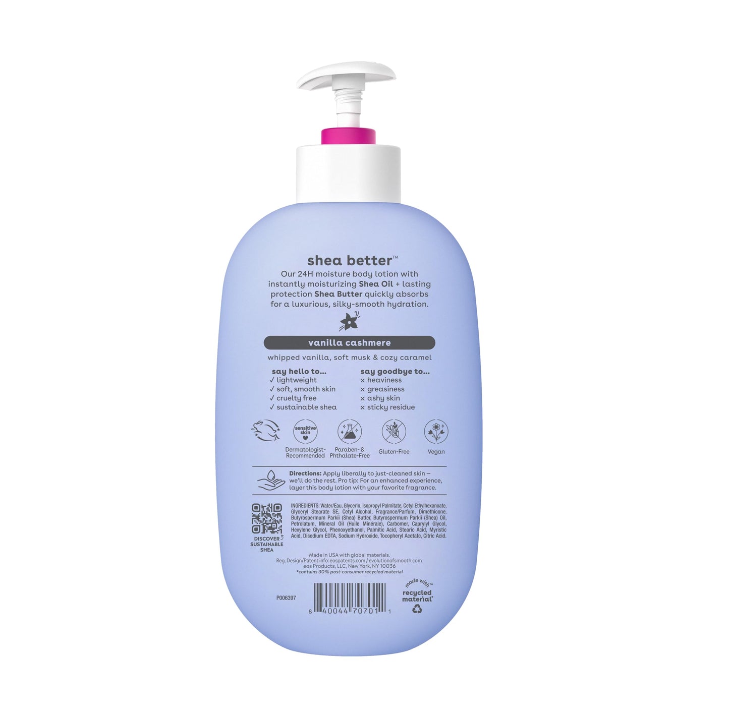 eos Shea Better Body Lotion, Fresh & Cozy, 24-Hour Moisture Skin Care, Lightweight & Non-Greasy, Natural Shea, Vegan, 16 fl oz