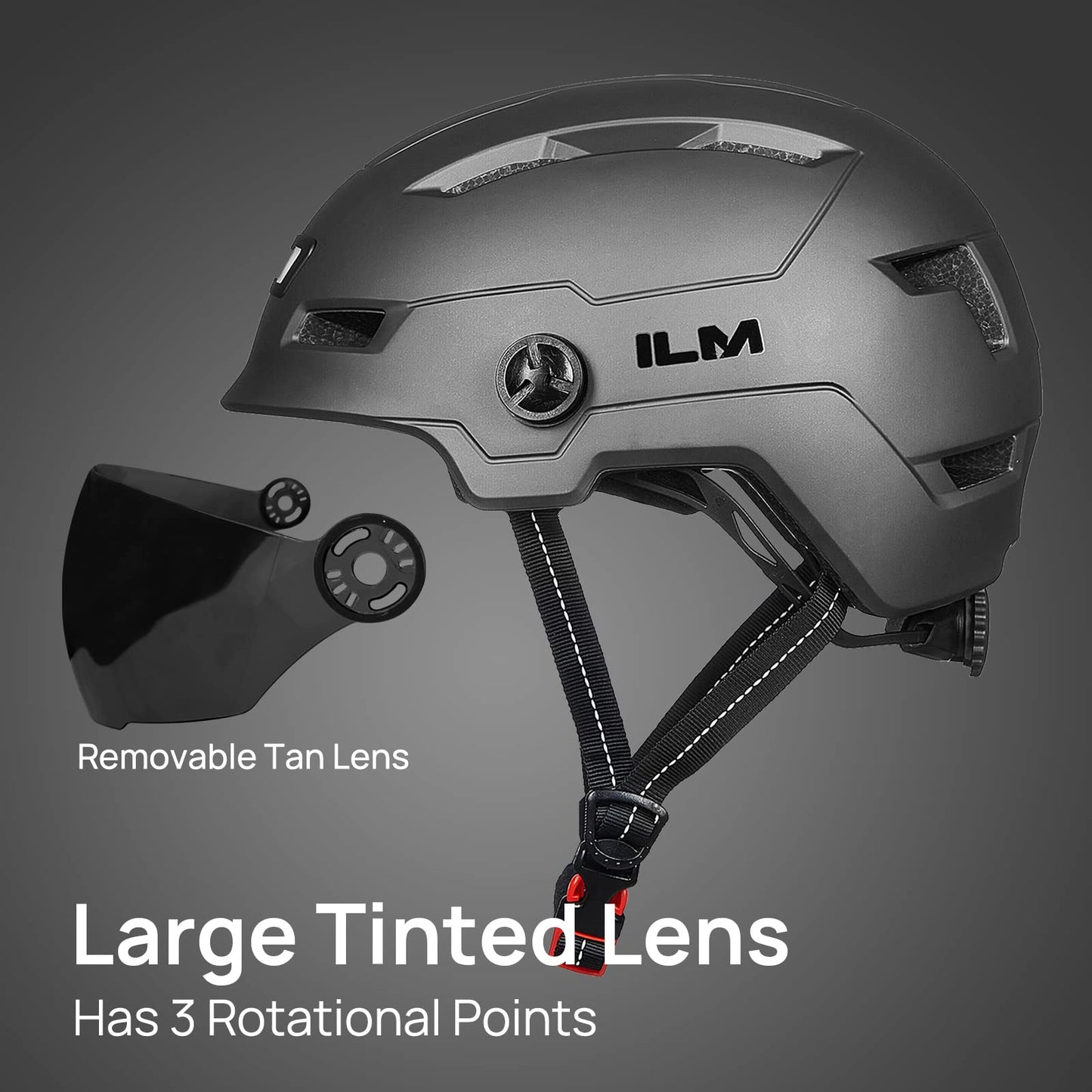 ILM Adult Bike Helmet with USB Rechargeable LED Front and Back Light Mountain&Road Bicycle Helmets for Men Women Removable Goggle Cycling Helmet E3-10L