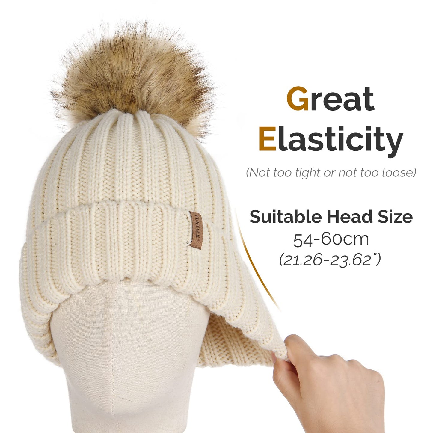 FURTALK Womens Winter Knitted Beanie Hat with Faux Fur Pom Warm Knit Skull Cap Beanie for Women